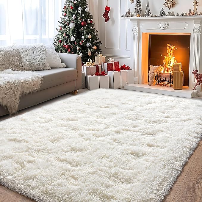 Pionblank Large Rug for Living Room 6x9 Feet, Modern Soft Shag Area Rug, Plush Fuzzy Carpet for Bedroom Girls Boys Room Home Nursery Teens Dorm Decor, Cream White