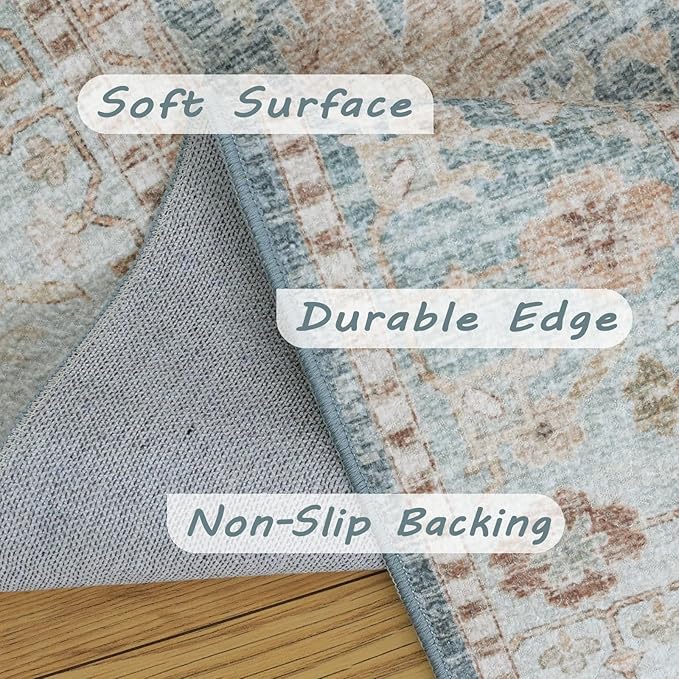 8x10 Vintage Living Room Area Rug - Large Soft Washable Indoor Floor Oriental Farmhouse Rugs for Bedroom, Home Office House Decor, Ocean Terracotta