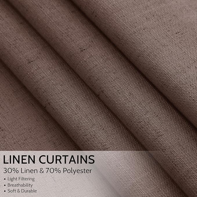 Cappuccino Linen Curtains 132 Inch Length for Living Room Light Filtering Semi Sheer Curtain Back Tab Modern Rustic Home Decor Neutral Drapes Floor to Ceiling High Window for Bedroom 52x132, 2 Panels