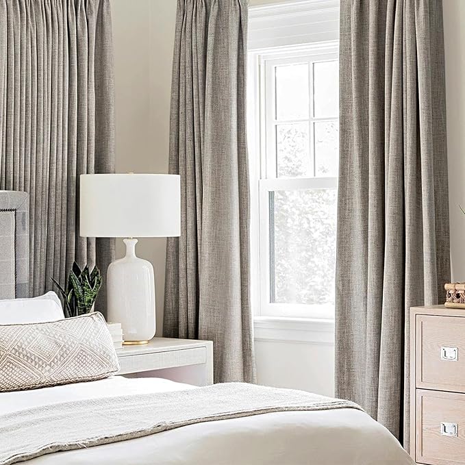 MIULEE 100% Blackout Linen Textured Curtains for Bedroom Solid Thermal Insulated Warm Taupe Grommet Room Darkening Curtains & Drapes Luxury Decor for Living Room Nursery 52 x 84 Inch (2 Panels)