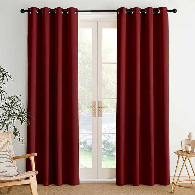 NICETOWN Room Darkening Draperies Curtains Panels, 2 Panels Burgundy Red W52 x L84
