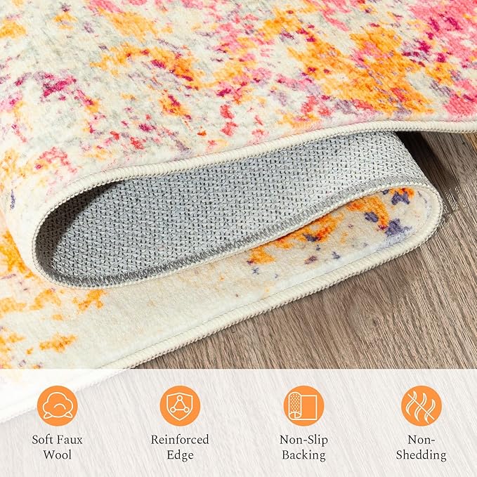 Rugflix 6x9 Area Rugs for Living Room, Washable Large Multicolor Rug Stain-Resistant Low Pile, Modern Carpet for Dining Room Home Office Kid Room Nursery Bedroom, Colorful Rainbow