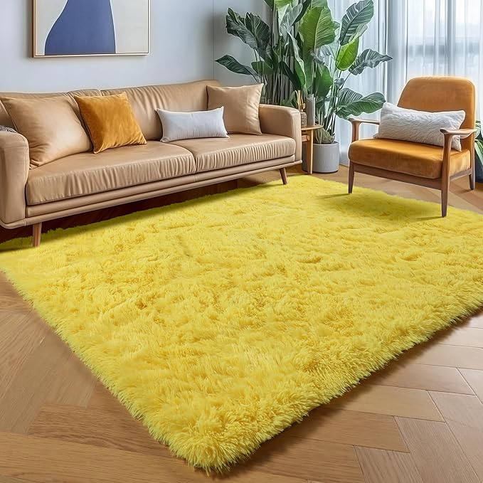 ONASAR Yellow Area Rugs for Bedroom Living Room, Fluffy 4x6 Indoor Bedside Floor Throw Rug, Soft Plush Shaggy Carpet for Nursery Kids Girls Boys Teen Dorm Home Office Decor Aesthetic