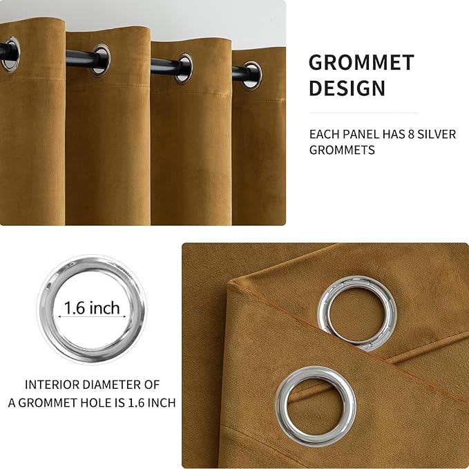MIULEE Elegant Velvet Curtains Gold Grommet Curtains Fall Thermal Insulated Soundproof Room Darkening Blackout Curtains/Drapes for Girls & Lady Living Room/Bedroom Decor 52 x 96 Inch 2 Panels