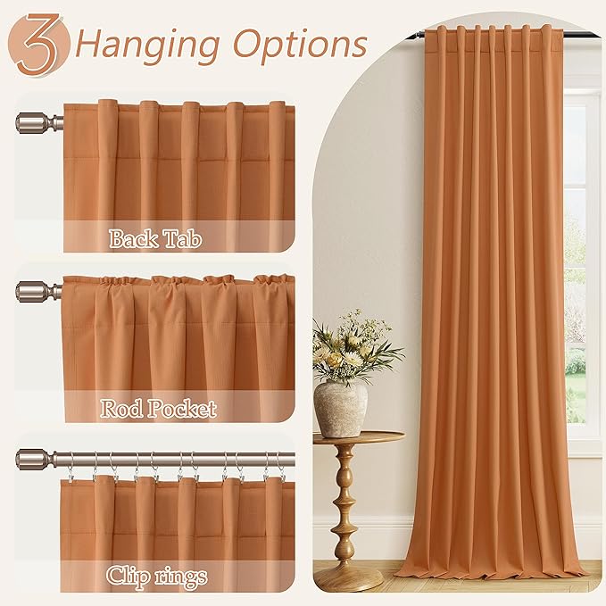 Guken Orange 100% Blackout Linen Curtains 84 Inch Length 2 Panels Set for Living Room Bedroom Back Tab Thermal Insulated Black Out Drapes Room Darkening Farmhouse Window Curtains 84 Inches Long