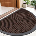 Smiry Half Circle Front Door Mat Outside Entrance, Heavy Duty Sturdy Natural Rubber Doormat, Trap Dirt and Moisture, Low Profile Mats for Indoor Outdoor Entry, Irregular Triangle (35x23, Dark Brown)