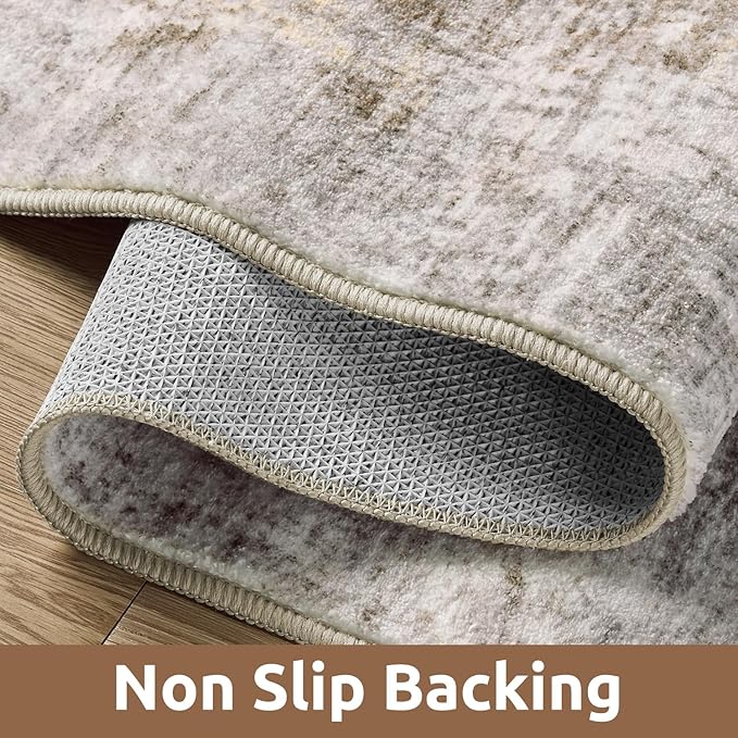 3 x 5 Rug Small Non Slip Area Rug Ultra Soft Machine Washable Low Pile Modern Abstract Area Rugs for Bedroom Living Room Entryway Kitchen Bedside, Beige