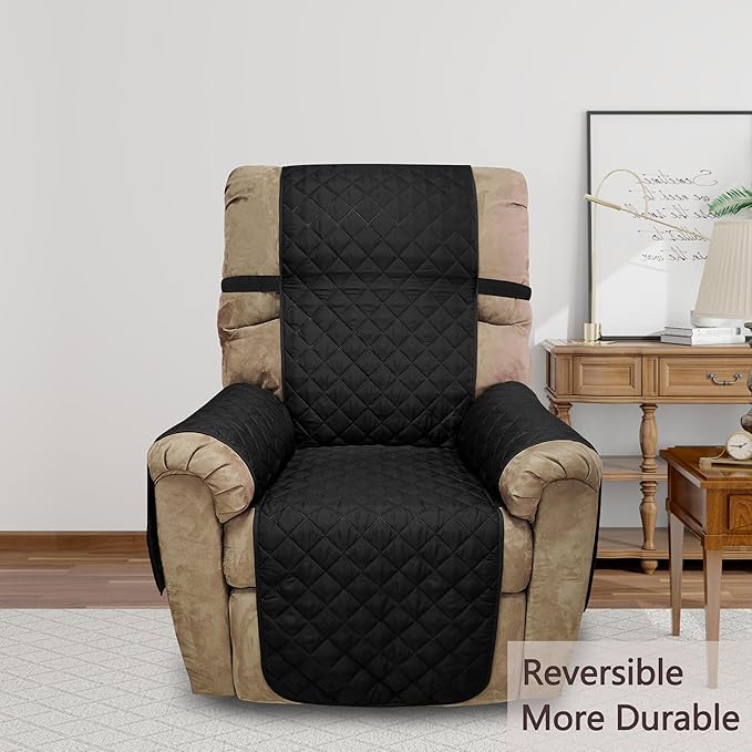 Recliner Chair Covers Reversible Sofa Cover Couch Cover for Pets Lazy Boy Furniture Protector(23''Chair,Black/Black)