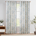 jinchan Linen Blend Curtain Floral Curtains for Living Room 90 Inch Length Blue Printed Curtain Rod Pocket Back Tab Farmhouse Peony Flower Patterned Drapes Bedroom Window Curtains Set 2 Panels