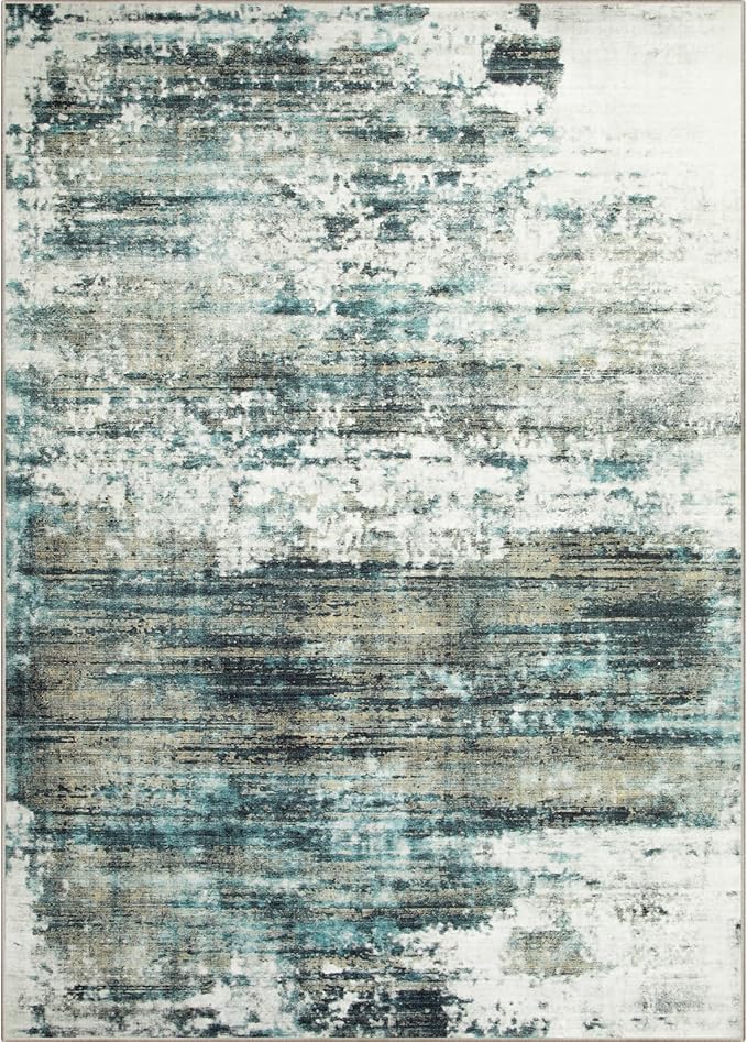 10x14 Area Rugs Washable Rug: Modern Abstract Living Room Rug Soft Anti-Skid Thin Carpet Indoor Floor Non-Shedding Carpets for Bedroom Dining Room Farmhouse Nursery Home Office Green Multi