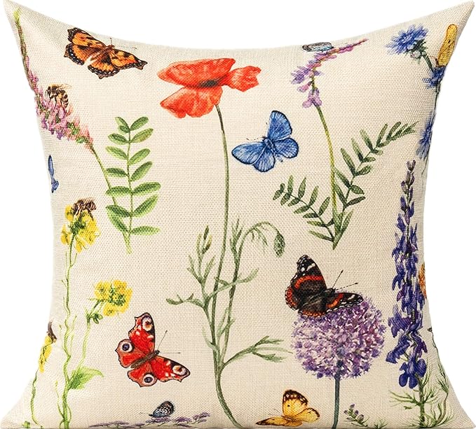 All Smiles 16 x 16 Throw Pillow Covers Outdoor Spring Summer Garden Flowers Farmhouse Outside Furniture Bench Decorative Swing Cushion Set of 4 for Patio Sofa Couch Chair
