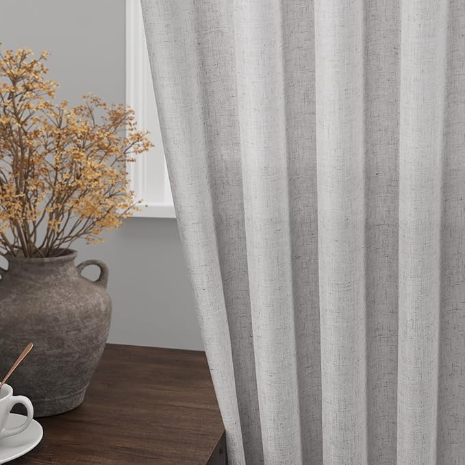 Nanspring Grey Linen Curtains 120 Inch Extra Long for Living Room Back Tab Light Filtering Semi Sheer Drapes Modern Farmhouse Coastal Decor Cotton Textured Curtain for Floor to Ceiling Window 10 FT
