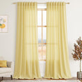 Yellow Linen Semi Sheer Curtains 108 Inches Long 2 Panels Set Back Tab Loop Pocket Linen Blend Boho Decor Large Window Curtain Extra Long Light Filtering Drapes High Ceiling for Living Room 52x108