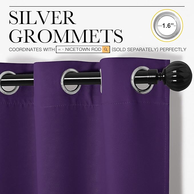 NICETOWN Purple Blackout Curtains 86 inches Long, Niose Reducing and Thermal Insulated Room Darkening Curtains for Girls Bedroom Living Room Window Decoration (55 inches Wide, 2 Panels)