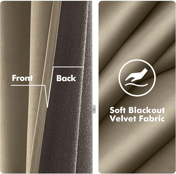 MIULEE Velvet Curtains Taupe Elegant Grommet Thermal Insulated Soundproof Room Darkening Curtains/Drapes for Classical Living Room Bedroom Decor 52 x 84 Inch Set of 2