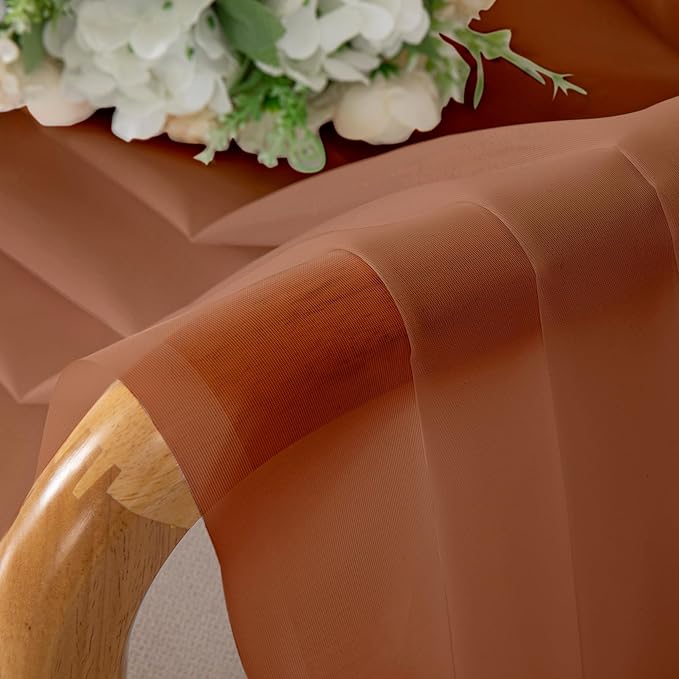 Chyhomenyc Orange Sheer Curtains 63 Inch Length 2 Panels, Light Filtering Airy Rod Pocket Window Curtain Treatment Drapes for Bedroom Living, Each 42Wx63L Inches