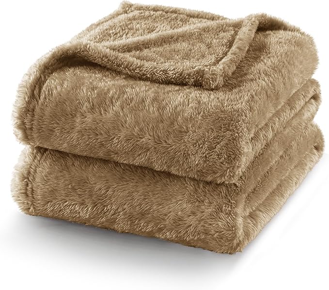 Exclusivo Mezcla Plush Fuzzy Fleece Bed Blanket Queen Size, Super Soft, Fluffy and Warm Blankets for Couch, Bed, All Season (Brown, 90x90 inches)