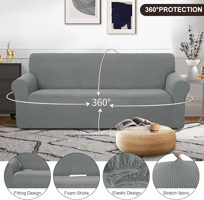 U-NICE HOME Stretch Couch Cover Sofa Cover Washable Sofa Slipcover Furniture Protector for 3 Cushion Couch Sofa Pet Friendly(Sofa, Grey)