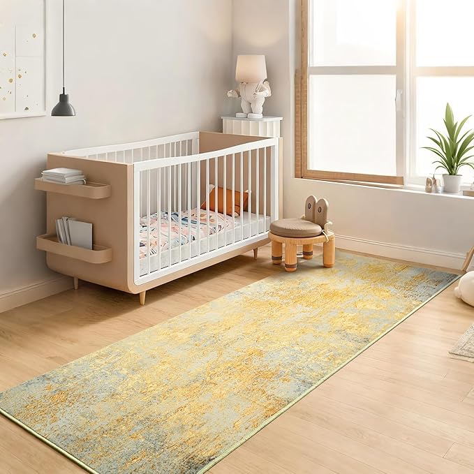 Runner Rug for Kitchen Hallways Runner Rug Non Slip 2'6''x8' Washable Long Runner Rugs with Rubber Backing Soft Abstract Carpet Runner for Entryway, Kitchen, Bedroom, Bathroom (Orange, Silver & Gray)