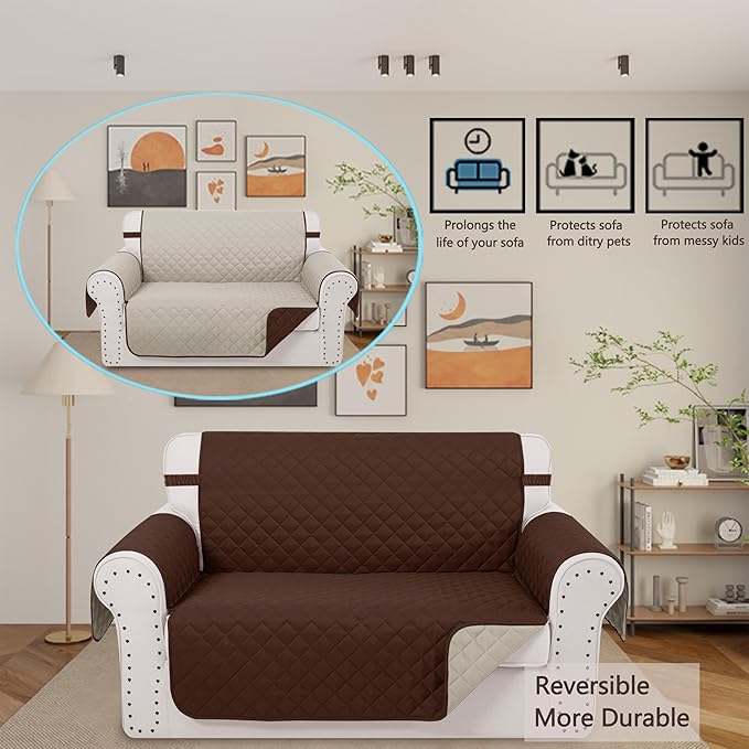 Reversible Loveseat Sofa Covers Couch Cover Furniture Protector(Loveseat,Brown/Beige)