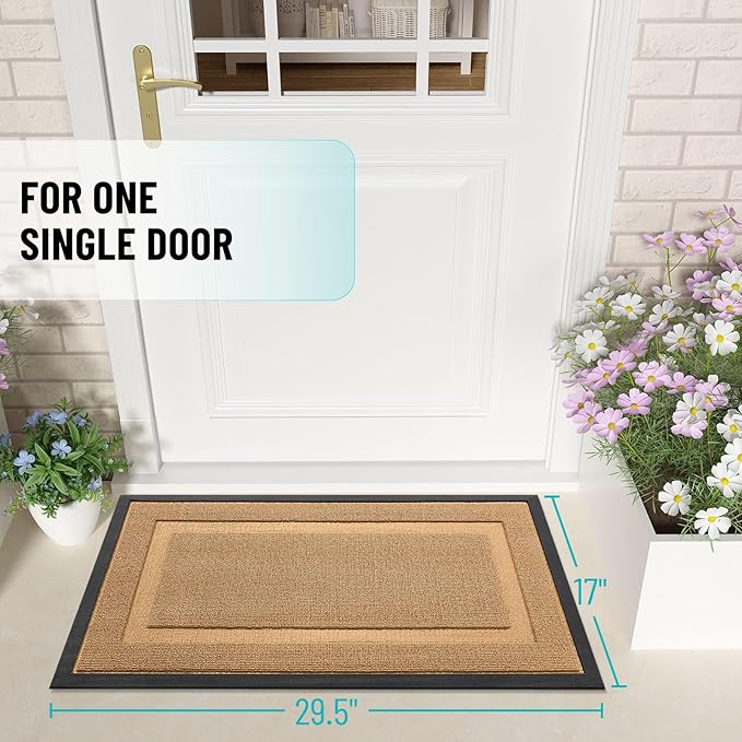 OLANLY Front Door Mat Indoor Outdoor Entrance, Waterproof All-Season, All-Weather Doormat, Sturdy Natural Rubber, Low Profile, Easy Clean Patio Porch Entryway Mat, 29.5x17, Butter Yellow