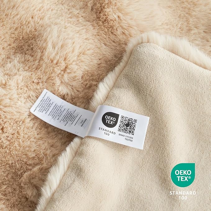 Cozy Bliss Faux Fur Throw Blanket for Couch, Fuzzy Soft Plush Thick Bubble Blanket for Sofa Bedroom Living Room, 50 * 60 Inches Beige