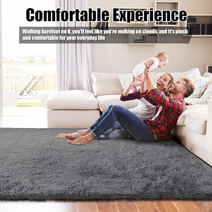 Shag Area Rug for Bedroom 4x6,Deep Grey Fluffy Area Rugs for Living Room,Soft Fuzzy Rug Non-Shedding Indoor Plush Carpet for Kids Bedroom Nursery Dorm Home Decor