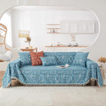HANDONTIME Turquoise Couch Protector for Dogs Boho Tassel Blue Couch Cover Farmhouse Sofa Covers Aztec Tribal Couch Covers for 3 Cushion Couch Sofa Universal Sofa Slipcover for Home décor, 71" X134"