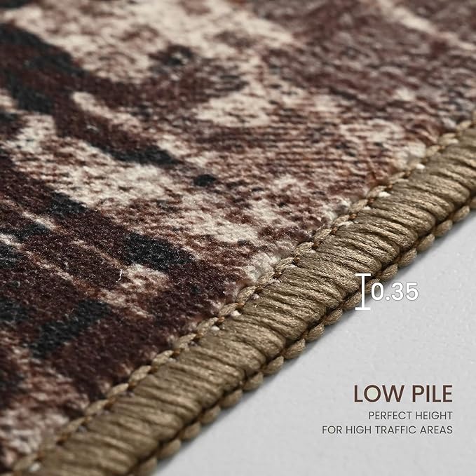 Ompaa Living Room Rug 8x10 Brown Area Rugs Machine Washable Abstract Coffee Boho Large Carpet Non-Slip Non-Shedding Faux Wool Indoor Vintage Rug for Bedroom, Classroom, Dining Room, Kids Playroom