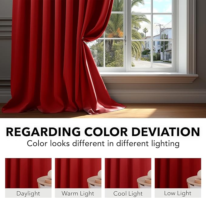 Deconovo Christmas Blackout Curtains, Thermal Insulated, W42 x L45 2 Panels, Back Tab, Machine Washable, Room-Darkening Drapes for Bedroom/Living Room Red
