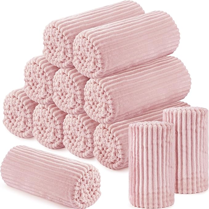 Buryeah 12 Pcs Flannel Throw Blanket Bulk 50 x 60 in Sleepover Blanket Outdoor Wedding Throw Lightweight, Oeko-tex Standard 100 Certified for Sofa Homeless Gifts (Light Pink)
