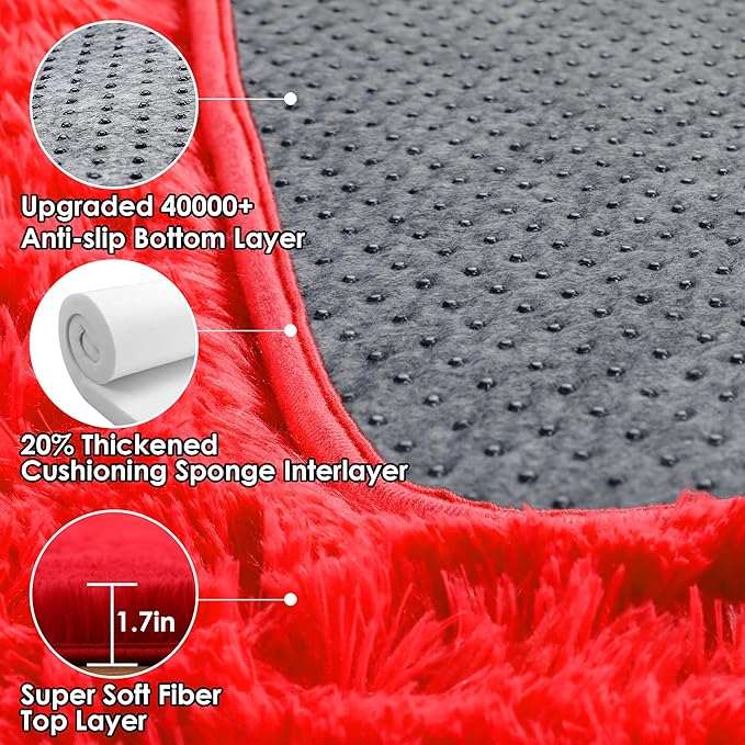 ONASAR Red Area Rugs for Bedroom Living Room, Fluffy 4x6 Indoor Bedside Floor Throw Rug, Soft Plush Shaggy Carpet for Nursery Kids Girls Boys Teen Dorm Home Office Decor Aesthetic