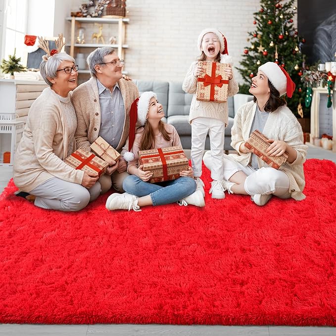 Chicrug Soft Area Rugs for Bedroom Living Room Plush Fluffy Rug 6x9 Feet, Shag Furry Area Rug Carpet Non Shedding for Nursery Children Kids Girls Room Home Decorative, Red