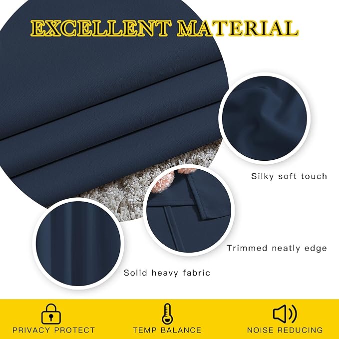 NICETOWN Blackout Curtains and Drapes for Kitchen - Thermal Insulated Solid Grommet Top Blackout Panels/Draperies for Kid's Room (Navy, 1 Pair, W66 x L54)