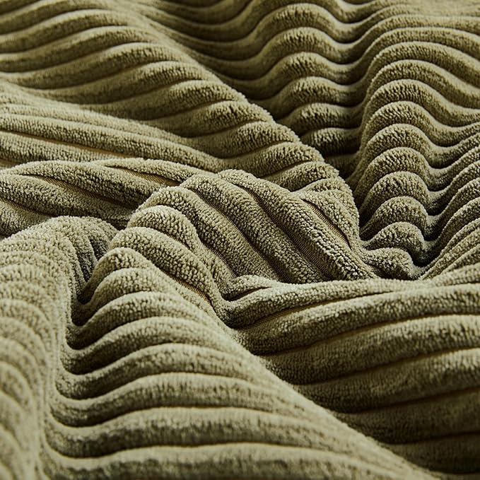 Fancy Homi 2 Packs Olive Green Lumbar Decorative Throw Pillow Covers 16x32 Inch for Living Room Couch Bed, Farmhouse Boho Home Decor, Soft Striped Corduroy Rectangle Accent Cushion Case 40x80 cm