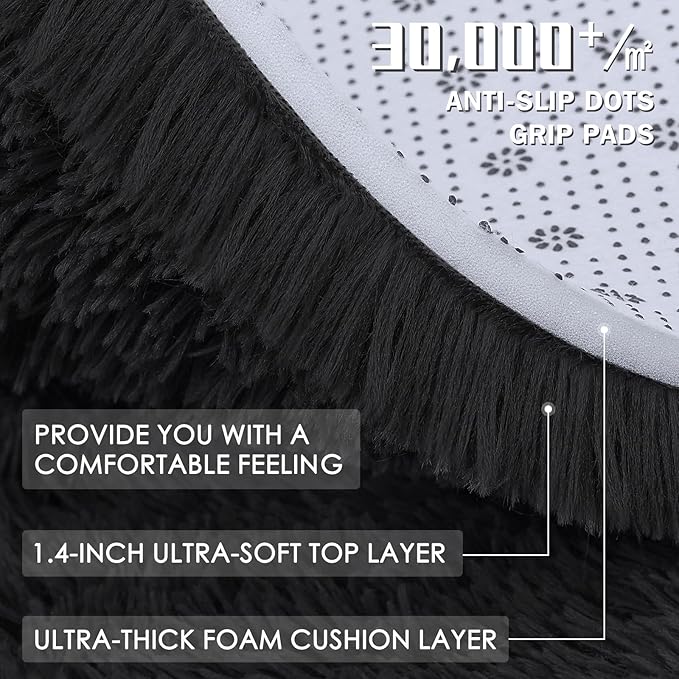 OLANLY 4x9 Area Rugs for Living Room Bedroom, Machine Washable Soft Fluffy Shaggy Bedside Rug, Indoor Floor Carpet for Kids Girls and Boys, Dorms, Nursery Rooms, Home Decor Aesthetic, Black