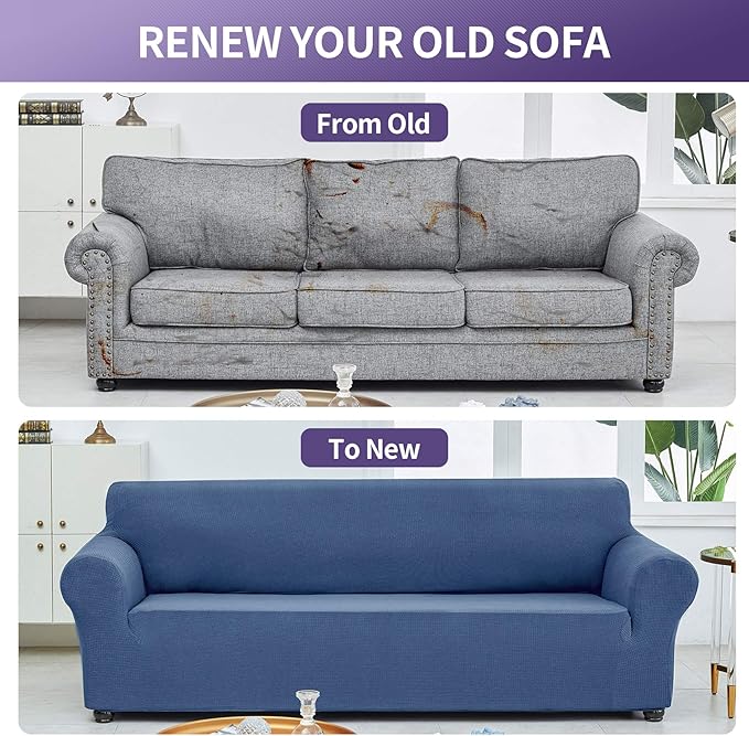 Joccun Stretch Couch Cover Slipcovers, 1-Piece Sofa Covers for 3 Cushion Couch Spandex Jacquard Washable Furniture Protector Cover for Living Room,Kids,Pets(Sofa,Riverside)