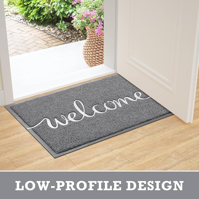 CozyBounty Grey Door Mat Welcome Mats Outdoor Indoor Non-Slip Doormat for Entryway Low-Profile Floor Mat for Yard, Garage, High Traffic Areas (30"x17.5", Grey)