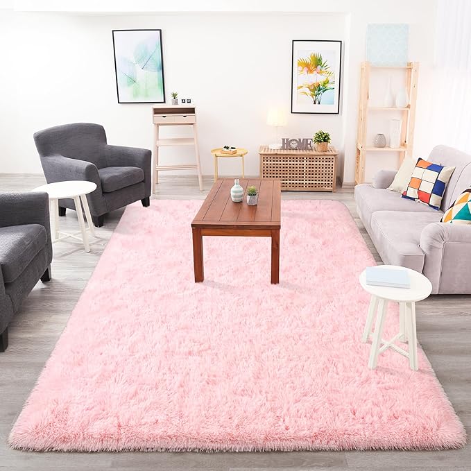Chicrug Soft Area Rugs for Bedroom Living Room Plush Fluffy Rug 4x6 Feet, Shag Furry Area Rug Carpet Non Shedding for Nursery Children Kids Girls Room Home Decorative, Pink
