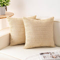 Pack of 2 Corduroy Decorative Throw Pillow Covers 16x16 Inch Soft Striped Pillow Covers Modern Farmhouse Home Decor for Sofa Living Room Couch Bed（Beige）