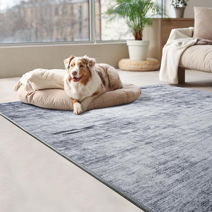 Toneed Abstract Area Rug Modern Washable Rug Soft Non Slip Rug Low Pile for Bedroom Living Room Dining Room Grey 3x5 Feet