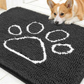 OLANLY Dog Door Mat for Muddy Paws 30x20, Paw Print Design, Absorbs Moisture and Dirt, Absorbent Non-Slip Washable Doormat, Quick Dry Chenille Mud Mat for Dogs, Entry Indoor Entryway Carpet, Dark Grey