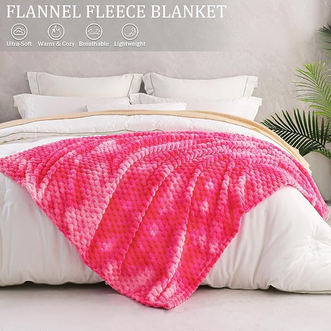 Exclusivo Mezcla Fleece Throw Blanket for Couch, Extra Large Fuzzy Tie-dye Hot Pink Bed Blankets, Soft Cozy Plush Sofa Throws for All Seasons, 50x70 Inches