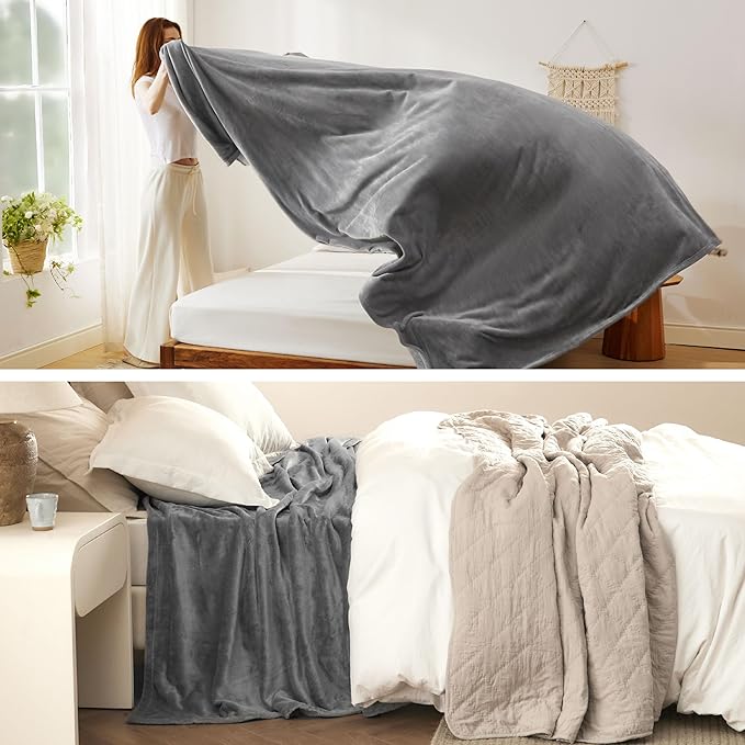 Bedsure GentleSoft Fleece Bed Blankets Full Size Grey - Soft Lightweight Plush Fuzzy Cozy Luxury Blanket Microfiber, 84x90 inches