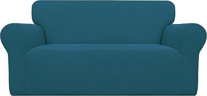 Easy-Going Stretch Oversized Loveseat Slipcover 1-Piece Sofa Cover Furniture Protector Couch Soft with Elastic Bottom for Kids Polyester Spandex Jacquard Fabric Small Checks Peacock Blue