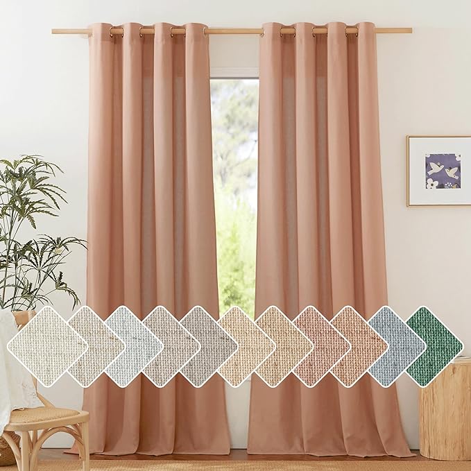 NICETOWN Thick Linen Textured Curtains for Large Windows, Grommet Privacy with Light Filtering Flax Linen Blend Drapes for Bedroom/Living Room, Terracotta, W55 x L108, Set of 2