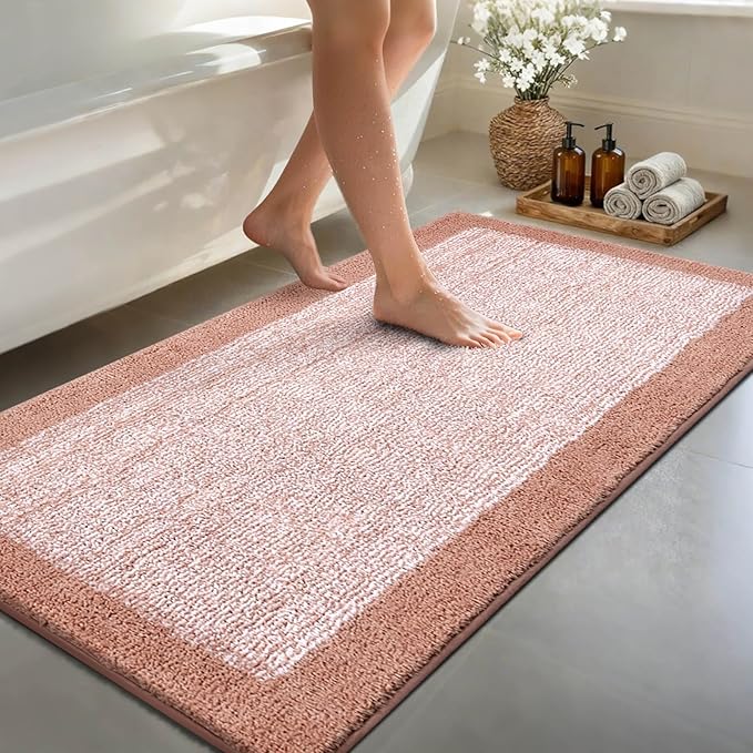 48x24 Long Bathroom Rugs Washable Non Slip, Pink Bath Mat for Bathroom Floor Tub, Soft Absorbent Quick Dry Mats for Shower, Bathtub,Home Decor