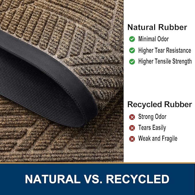 Smiry Half Circle Front Door Mat Outside Entrance, Heavy Duty Sturdy Natural Rubber Doormat, Trap Dirt and Moisture, Low Profile Mats for Indoor Outdoor Entry, Irregular Triangle (29.5x17, Brown)