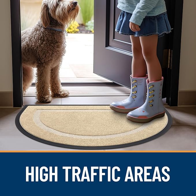 OLANLY Half Circle Door Mat Indoor Outdoor Entrance Welcome, Waterproof All-Season, All-Weather Doormat, Sturdy Natural Rubber, Low Profile, Easy Clean Patio Porch Entryway Mat, 59x23, Beige
