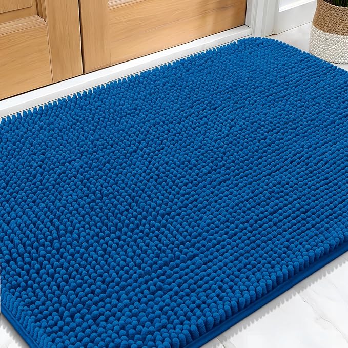 OLANLY Dog Door Mat for Muddy Paws 32x20, Absorbs Moisture and Dirt, Absorbent Non-Slip Washable Doormat, Quick Dry Chenille Mud Mat, Entry Indoor Entryway Carpet for Inside Floor, Deep Navy Blue